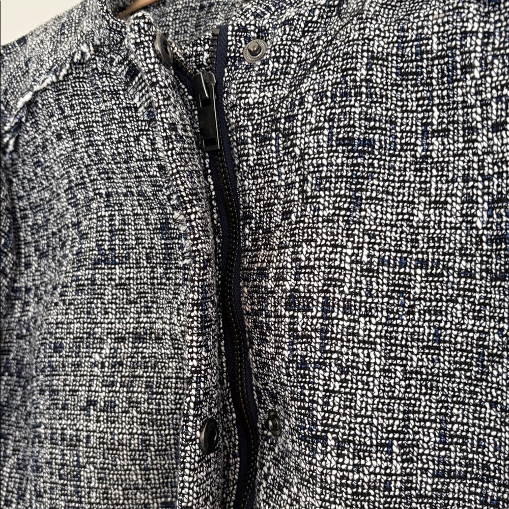Banana Republic Navy and White Tweed Fringe Zip Jacket - Picture 10 of 11
